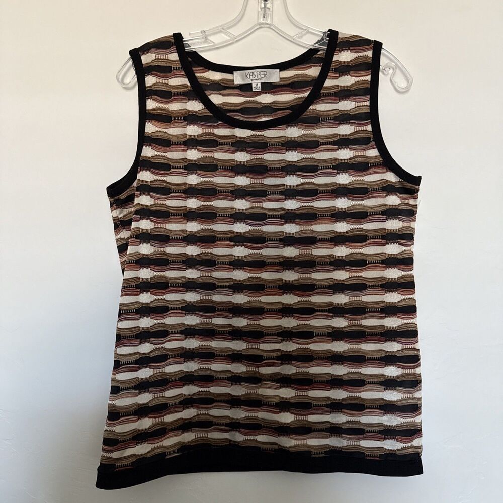 Kasper 3D Knit  Tank Top Formal Metallic Blouse Sz M Black And Multicolor Spand